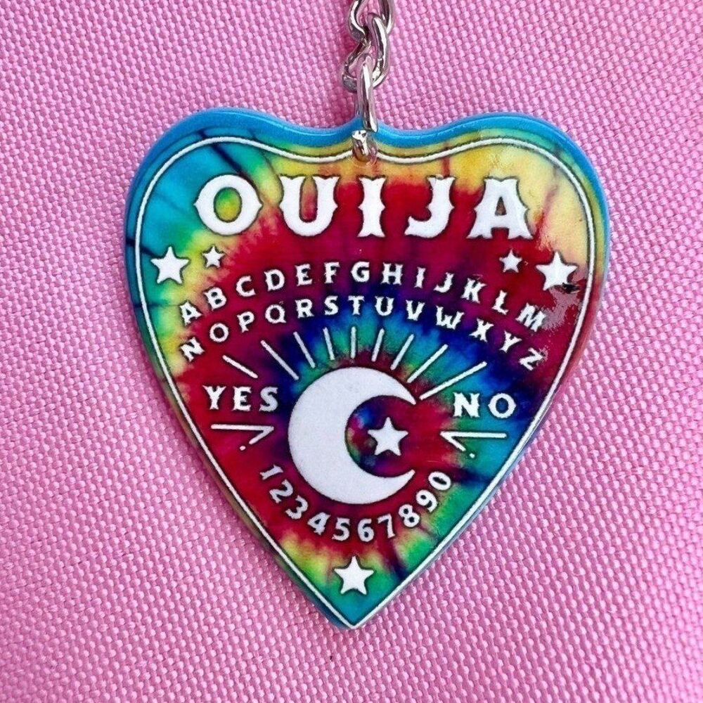 Rainbow Tie Dye Ouija Board Planchette Keychain Halloween Same on both sides